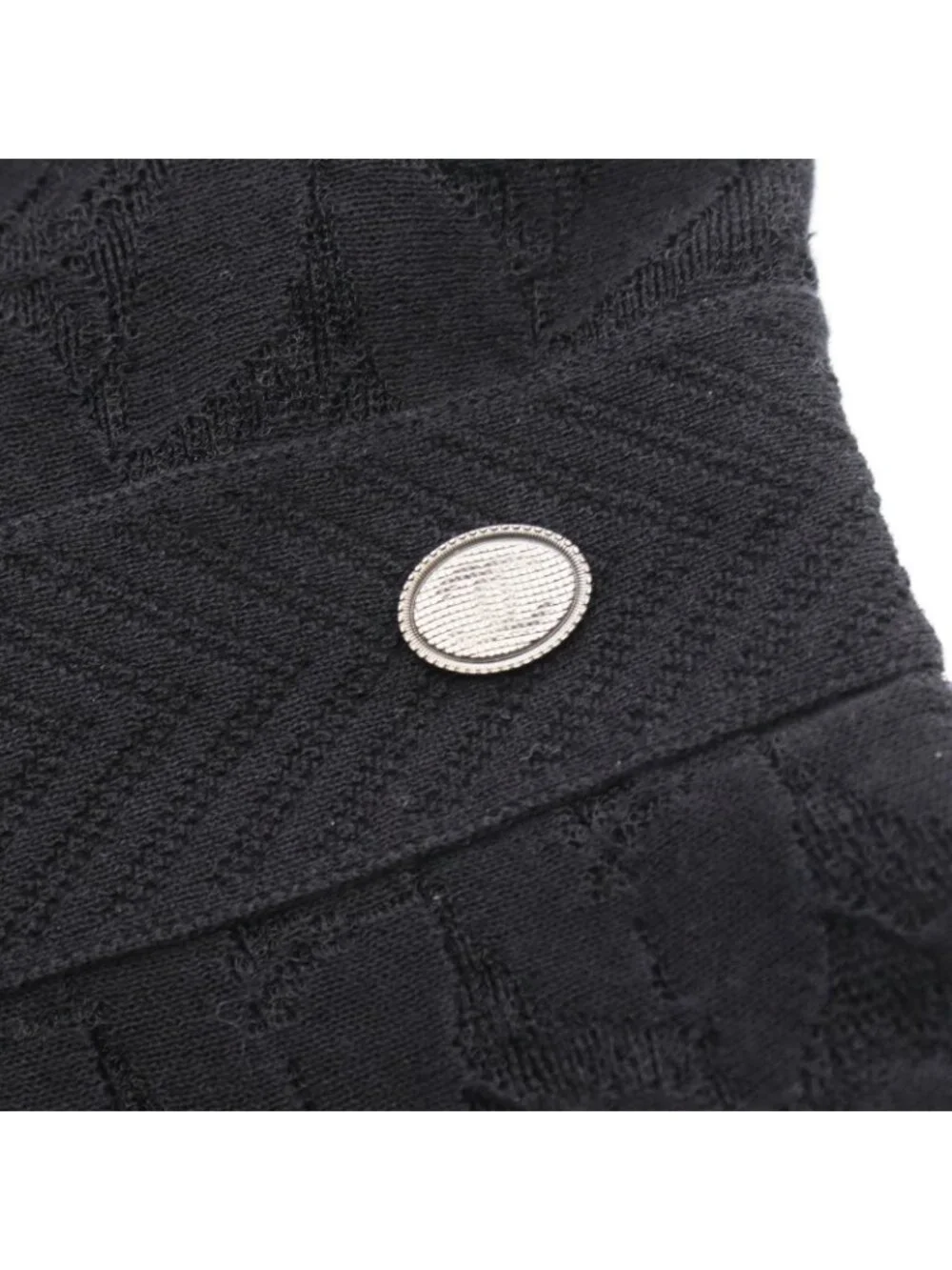 Chanel Dress CC Logo Button Camellia Lace Sleeveless Black Nylon Cotton